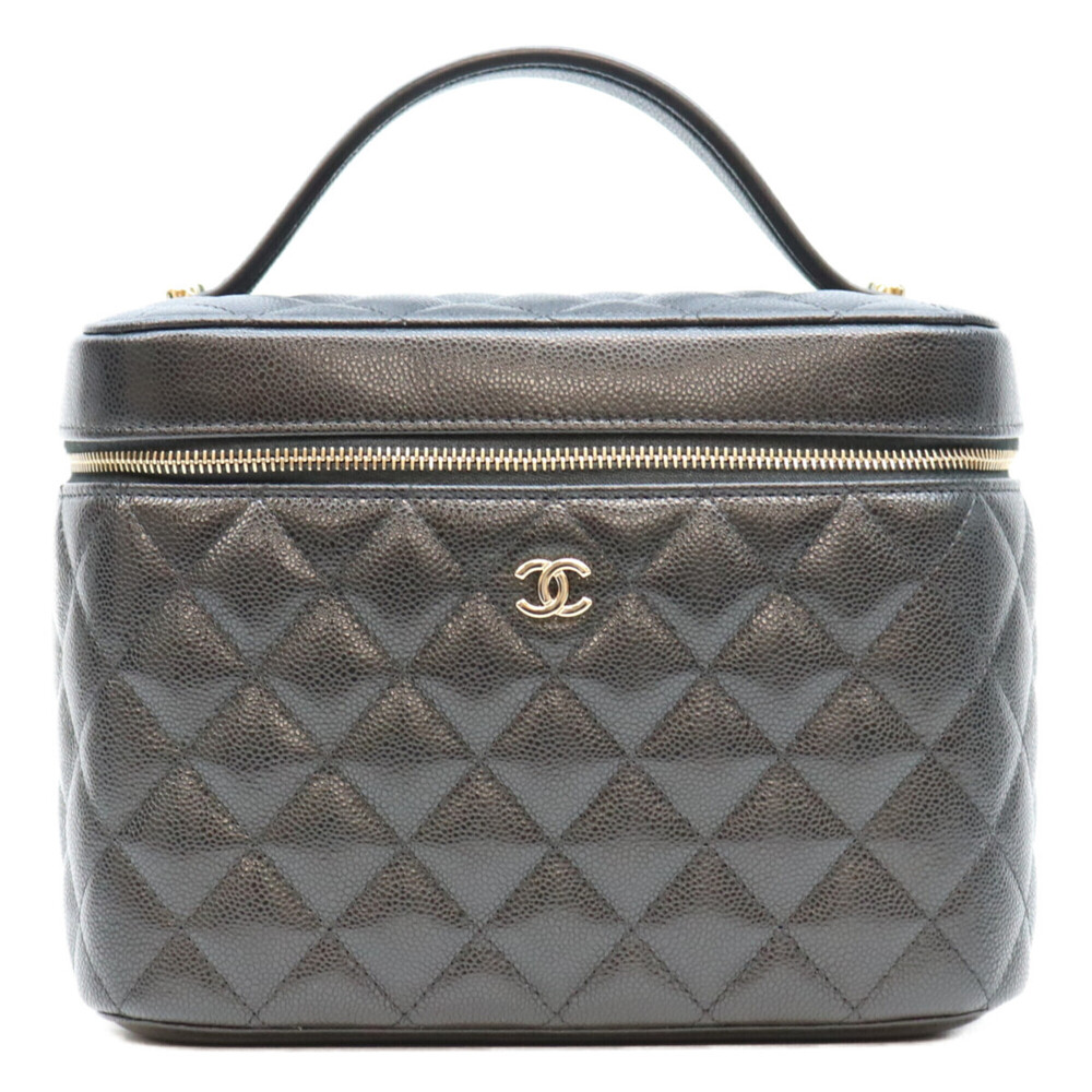 CHANEL AP2573 Timeless Classic Caviar Top Handle Vanity Handbag, Black with G...